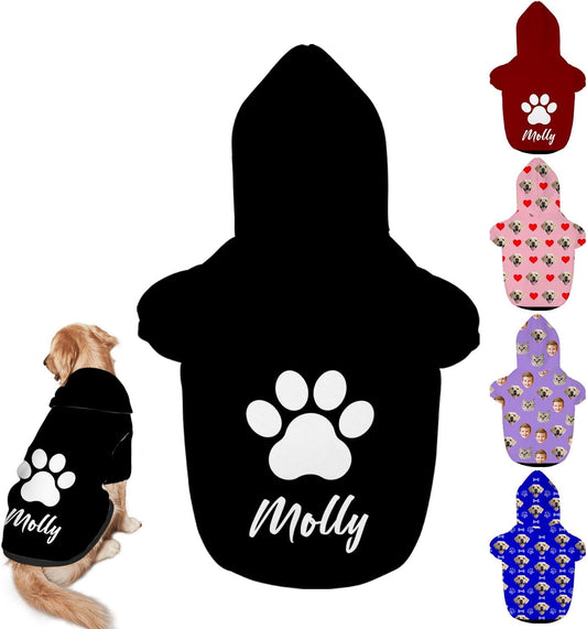 Custom Dog Hoodie, Personalized Dog Sweatshirts with Pet Face Name Photo for Small Medium Large Dogs Cat Puppy Pitbull Clothes Sweater Outfits Custume