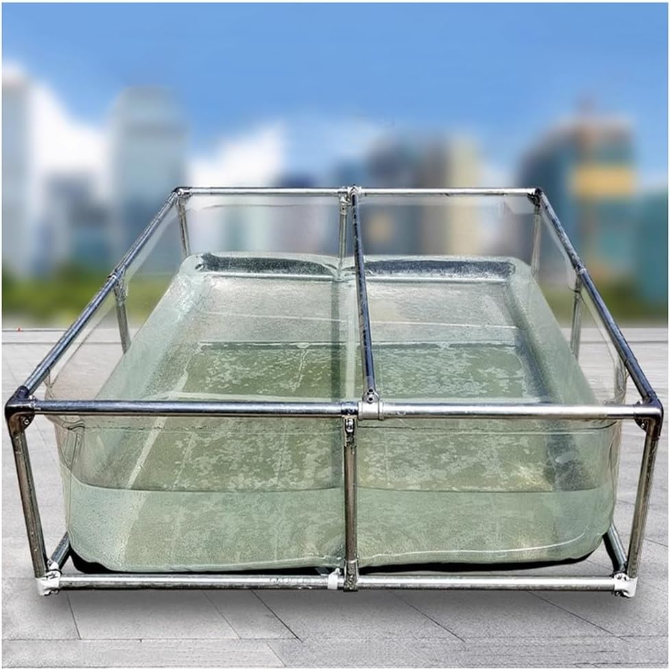 Above Ground Koi Pond with Clear Viewing Window & Drain Valve - PVC Canvas & Steel Frame Large Aquarium Tank for Fish, Turtle Farming - Easy Assembly Display Show Pool(Clear-0.7m,2x2m)