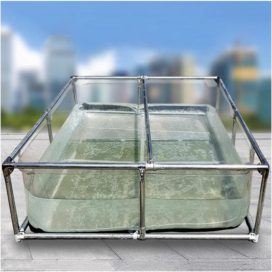 Above Ground Koi Pond with Clear Viewing Window & Drain Valve - PVC Canvas & Steel Frame Large Aquarium Tank for Fish, Turtle Farming - Easy Assembly Display Show Pool(Clear-0.7m,2x2m)