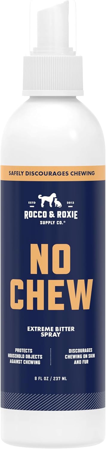 Rocco & Roxie No Chew Spray for Dogs, Bitter Dog Training Aid, Alcohol-Free Puppy Deterrent Formula with Calming Copaiba Oil, Safe Anti-Chew Solution for Skin, Furniture, Wounds & Plants - 8 oz