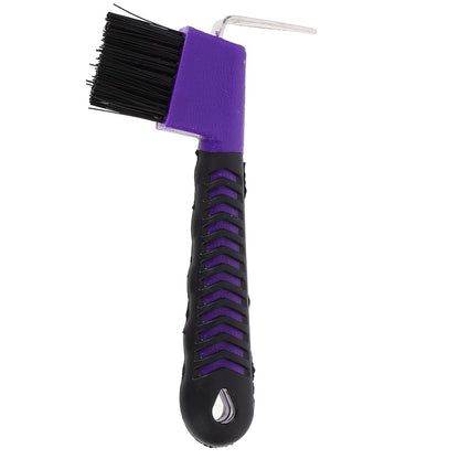 Ergonomic Rubber Grip Horse Hoof Pick with Built Brush Heavy Duty Rust-resistant Hoof Cleaning Tool for Efficient Dirt Removal and Daily Grooming Random Color