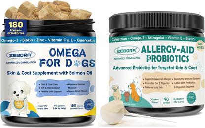 ZEBORA Probiotics for Dogs - Dog Probiotics, Salmon Oil for Dogs