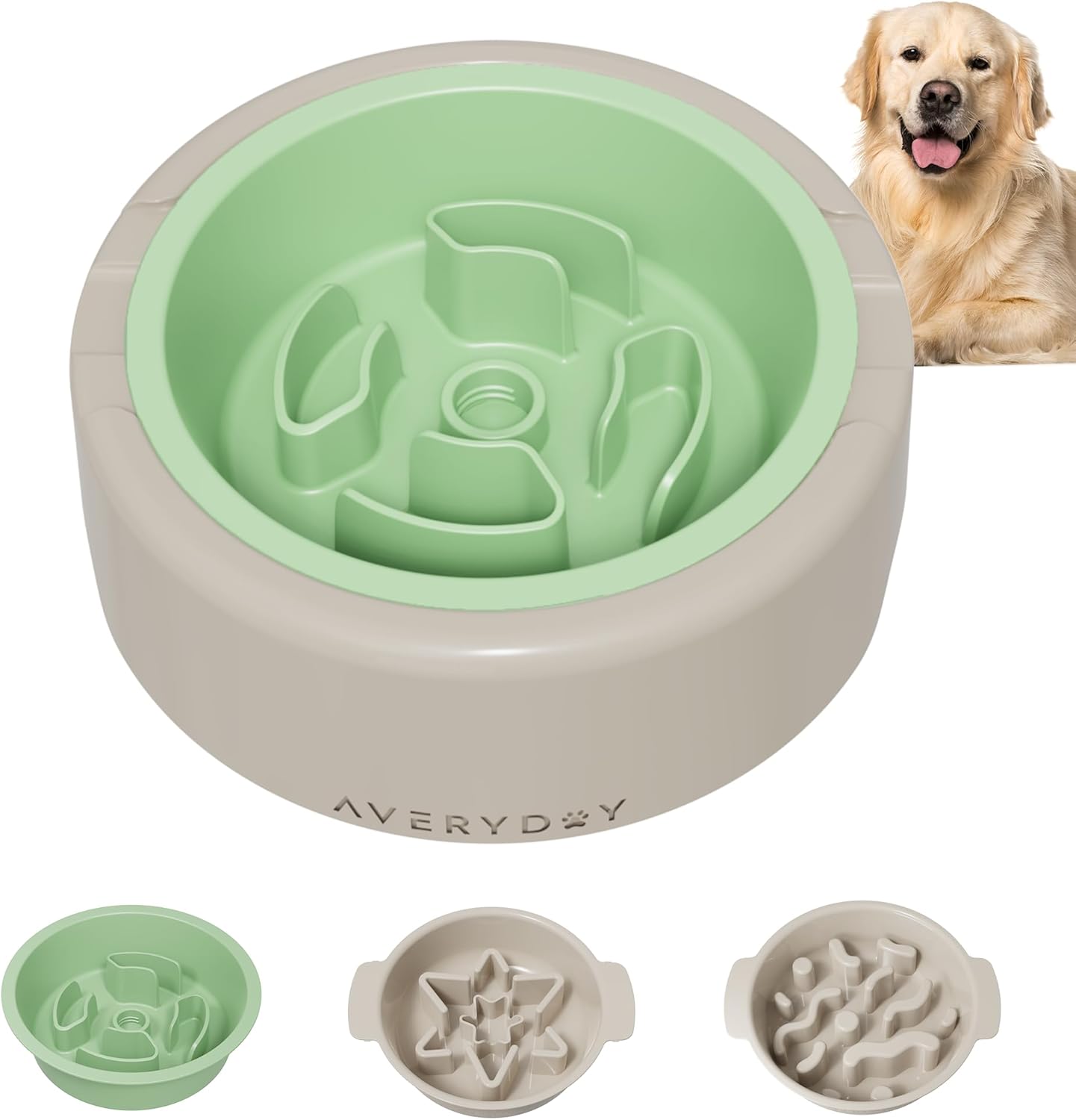 AVERYDAY Slow Feeder Dog Bowl Set with 1 Base and 3 Puzzle Inserts Customizable Design BPA-Free and Dishwasher Safe for Small Medium Large Dogs
