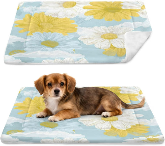 susiyo Yellow Floral Blooming Dog Bed Mat - Super Soft & Warm Pet Pad, 25x18 Inch Machine Washable Mat for Small Medium Dogs, Couch Protector, Crate & Travel Bed Topper
