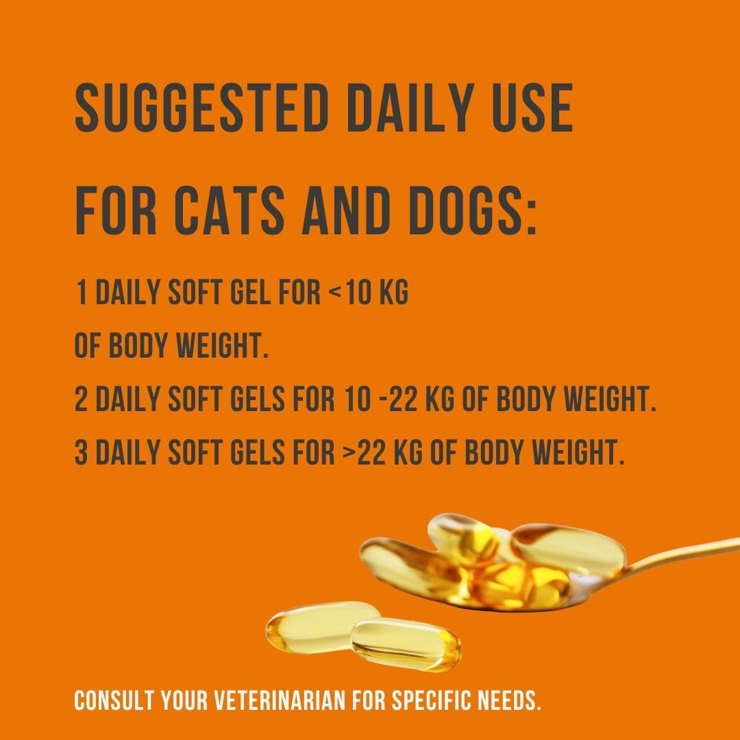 Omega 3 Fish Oil for Dogs & Cats | Dog Prenatal Vitamins | Joint Support | Brain & Heart Health | Pure EPA DHA Omega 3 for Dogs | 100 Soft Gels