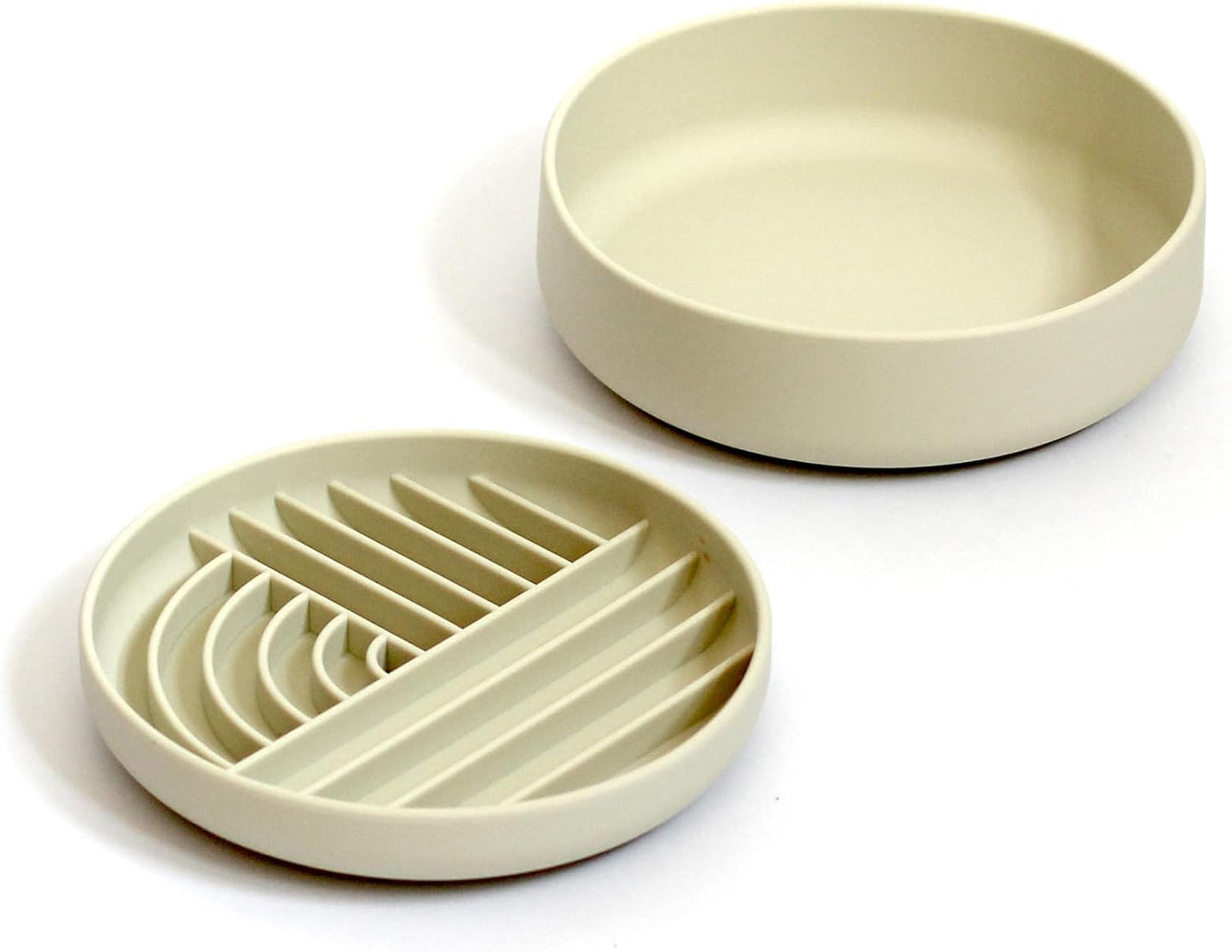 Slow-Feeder & Water Bowl Set by The Dog Tale | Food-Grade Silicone Dog Bowls, BPA-Free, Dishwasher Safe, Freezer Safe (Oatmeal)