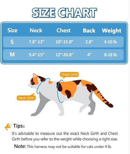 Halypet Cat Harness and Leash Set, 3-in-1 Adjustable & Lightweight, Escape-Proof, Comfortable Soft Kitten Harness for Large Cats, Safe, Easy to Wear, Outdoor Walking Travel