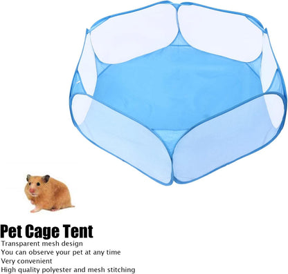 Pet Cage Tent Transparent, Small Animal Playpen Portable, Breathable Mesh Design with Storage Bag, Automatic Opening Pet Enclosure for Hamsters Guinea Pigs Rabbits