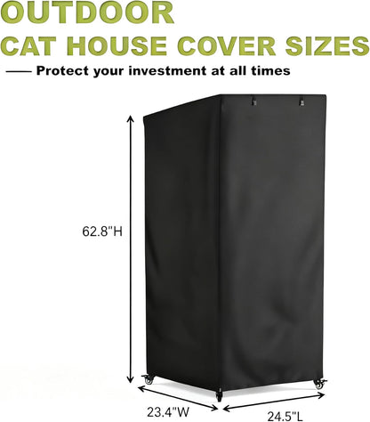 Outdoor Cat House Cover,Large Catio Cat Enclosures Dust Protection Cover, 600D heavy-duty waterproof tarpaulin , 100% Waterproof, 24.5"L x 23.4"W x 62.8"H ,Black