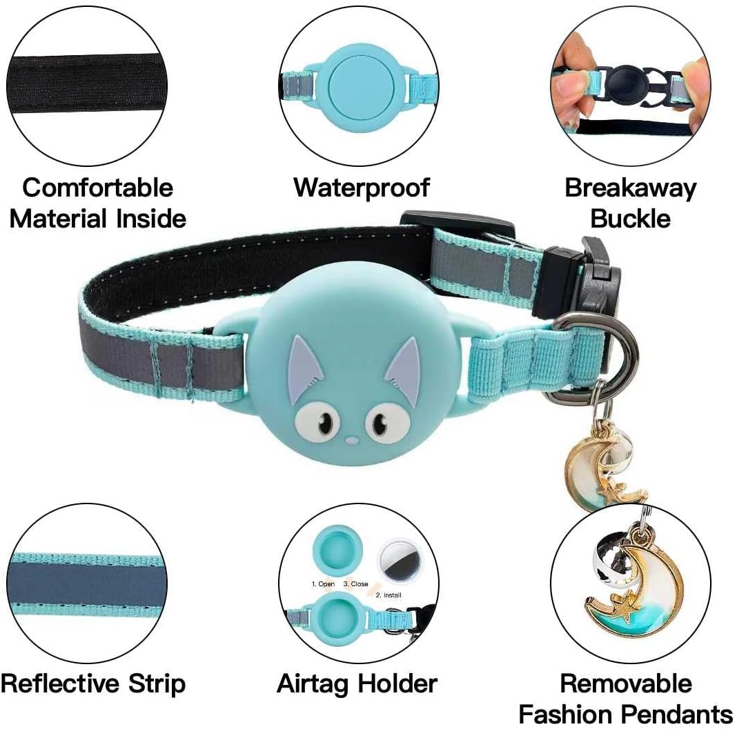Unifuncy Waterproof and Reflective Breakaway Airtag Cat Collar with Built-in Airtag Holder, Lightweight and Adjustable Collar for Cats, Perfect Cat Tracker Accessory (Airtag Not Included)- Black