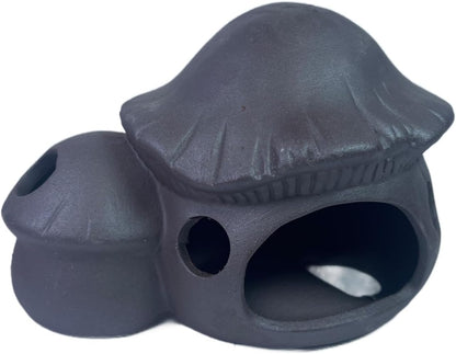 Dark Ceramic Aquarium Ornament Decor Fish Hide for Fresh or Saltwater Aquariums - Mushroom House - (4.75" x 3.25" x 3.5")