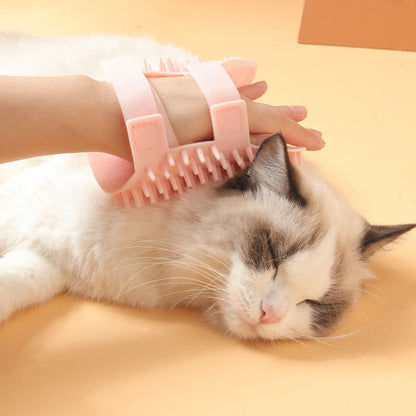 Cat Self Grooming Brush Silicone Corner Massage Comb Large Pink Wet and Dry Use Pet Shedding Removal Tool for Indoor Cats