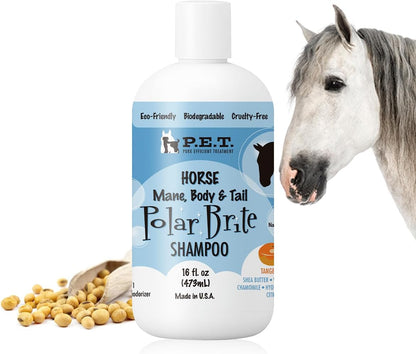 P.E.T. Polar Brite Mane, Body & Tail Horse Shampoo, 16 oz Convenient Bottle | Whitening & Brightening Tangerine-Herbal Blend | Cosmetic Grooming Formula