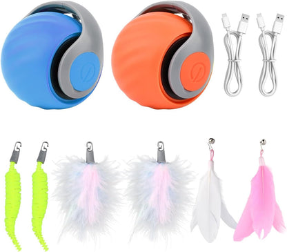 2pcs Interactive Cat Toys, Speedy Tail Cat Ball Automatic Moving Ca-t Toys Ball for Indoor Pet, Electronic Rolling Pet Chase Toy