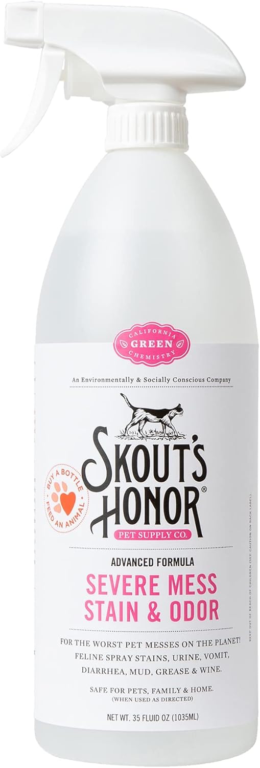 Skout's Honor Cat Severe Mess Stain & Odor Remover - Advanced Formula for Tackling the Worst Cat Messes, Eco-Friendly Formula for Carpets and Home, 35 oz