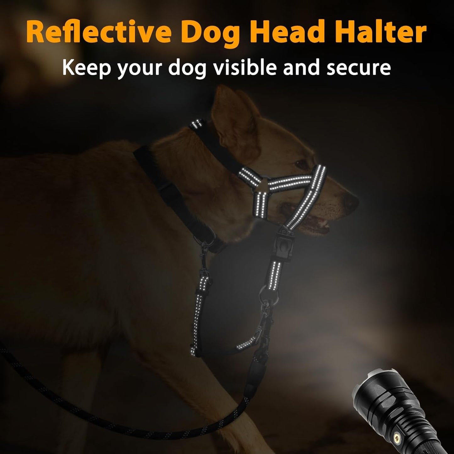 BARKLESS No Pull Dog Head Collar for Gentle Training Walking, Soft Padded Head Halter with Collar Safety Clip, Comfortable Fit Muzzle Leash with Reflective Strap for Medium Large Dog (Grey, XL)