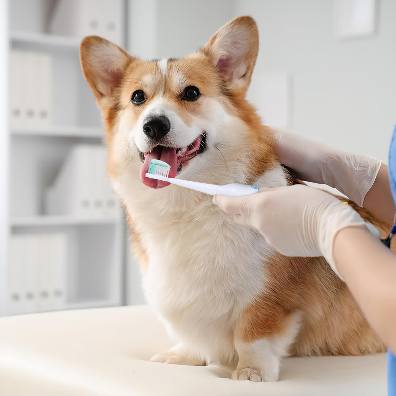 TEHAUX Electric Doggie Toothbrush with Soft Bristles, Puppy Toothpaste Brush for Small Dogs - Pet Puppy Portable Design Electric Brush with Replacement Head Travel Use - Batteries Not Included