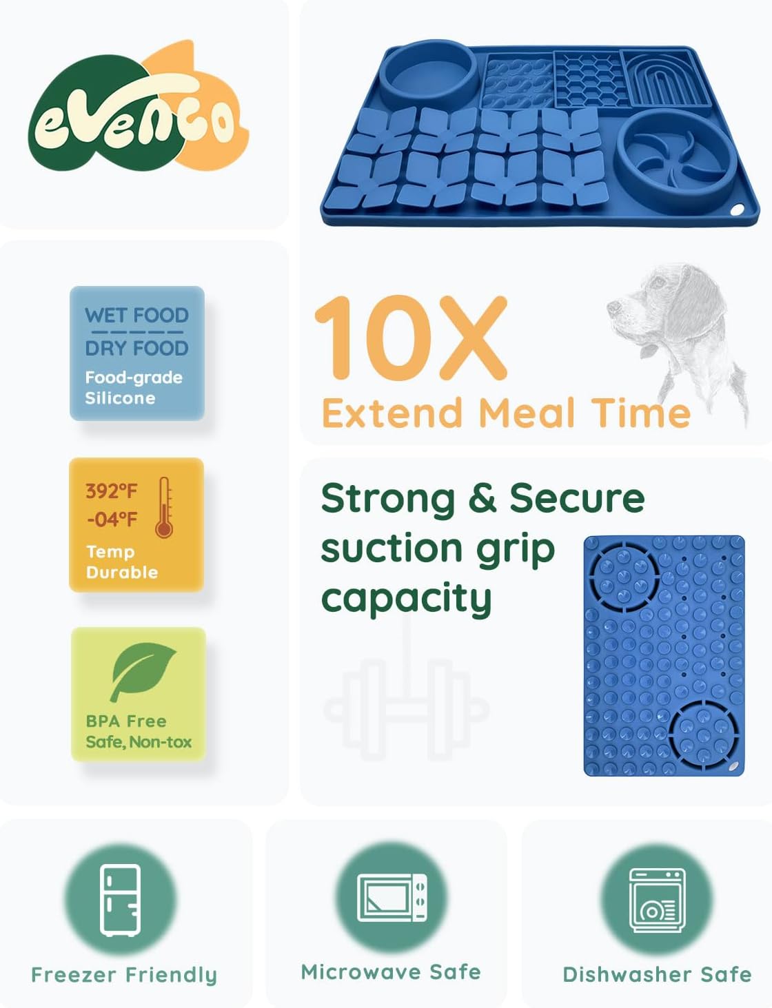 Slow Feeder Bowl Bundle: Blue 4in1 Licking mat (15.75" x 10.5" x 1.2") + Mint Green Starry Sky Feeder (4.3" x 2.9"), Silicone Lick mat with Suction Cups for Slow Eating and Keep Busy