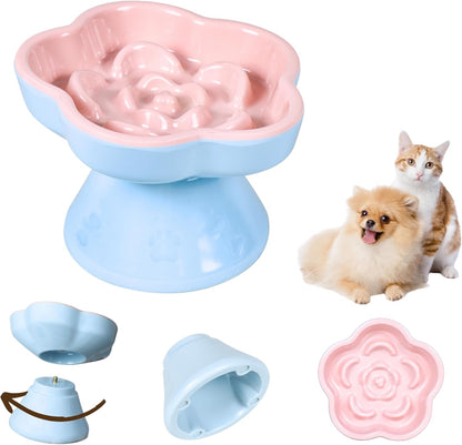 Detachable Slow Feeder Cat Bowl, Unbreakable Elevated Cat Bowls - Heavy Weighted, Tilted Raised Slow Feeder, Non-Slip Small Dogs Slow Feeders Bowl, Dry & Wet Food, Whisker Friendly (Pink, 5.8"