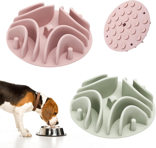 2 Pcs Slow Feeder Insert for Dog Bowl, Anti-Choking Silicone with Strong Suction Cups, Fits Most Dog Bowls, Ideal for Medium, Large Breeds (Green+Pink)