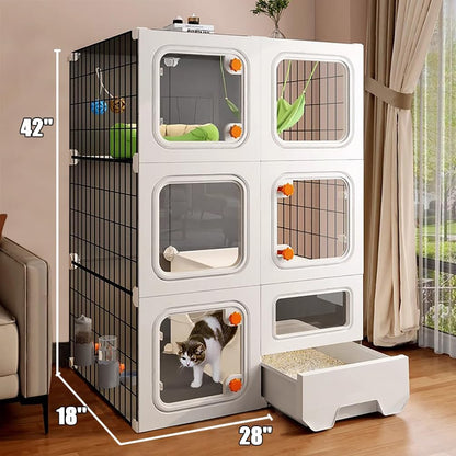 Cat Cage Cat Enclosure with Litter Box, Cat Playpen Detachable Metal, Cat Cage Indoor and Outdoor, Ferret Cage, Rabbit Cage