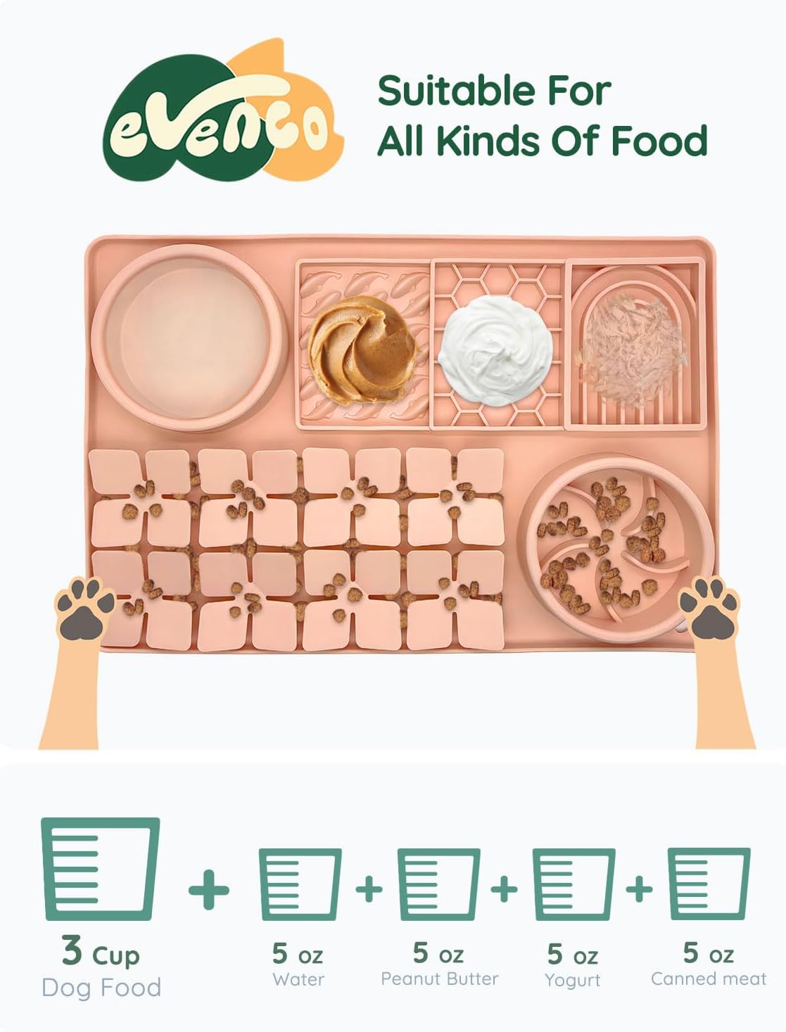 Slow Feeder Bowl Bundle: Creamy Peach 4in1 Licking mat (15.75" x 10.5" x 1.2") + Light Blue Starry Sky Feeder (4.3" x 2.9"), Silicone Lick mat with Suction Cups for Slow Eating and Keep Busy