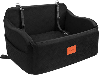 Dog Car Seat for Medium/Large Dogs, Memory Foam Pet Booster Seat for Under 55 lbs or 2 Small Dogs, Detachable Washable Dog Car Bed for Backseat with 2 Safety Leashes and Pockets(Black, Large)