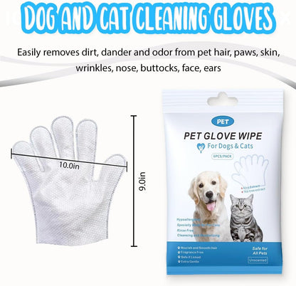 Dog and Cat Cleaning Gloves, Cleaning and Deodorizing Grooming Gloves, Dog and Cat Fur Face, Ears, Eyes, Paws Cleaner, Pet Grooming Wipes, Nourishing Fur, for Daily Care and Travel, No Rinse (12 Pcs)