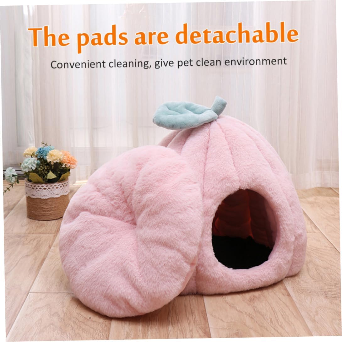 Cat Beds and Sofa Cave House Pumpkin Indoor Kennel with Detachable Cushion for Pets S