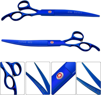 LILYS PET Professional PET DOG Grooming Coated Titanium scissors suit Cutting&Curved&Thinning shears (7.5 inches, Blue)…