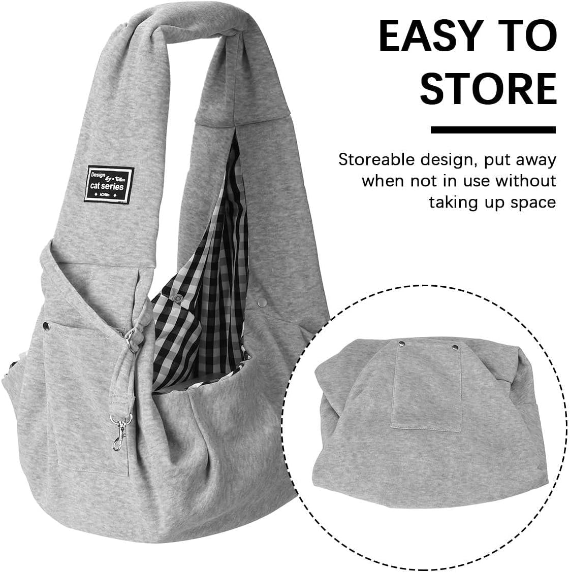 Soft Cotton Pet Sling Carrier for Cats & Small Dogs – Hands-Free Shoulder Bag, Breathable & Comfortable Tote for Outdoor Walks (Black)