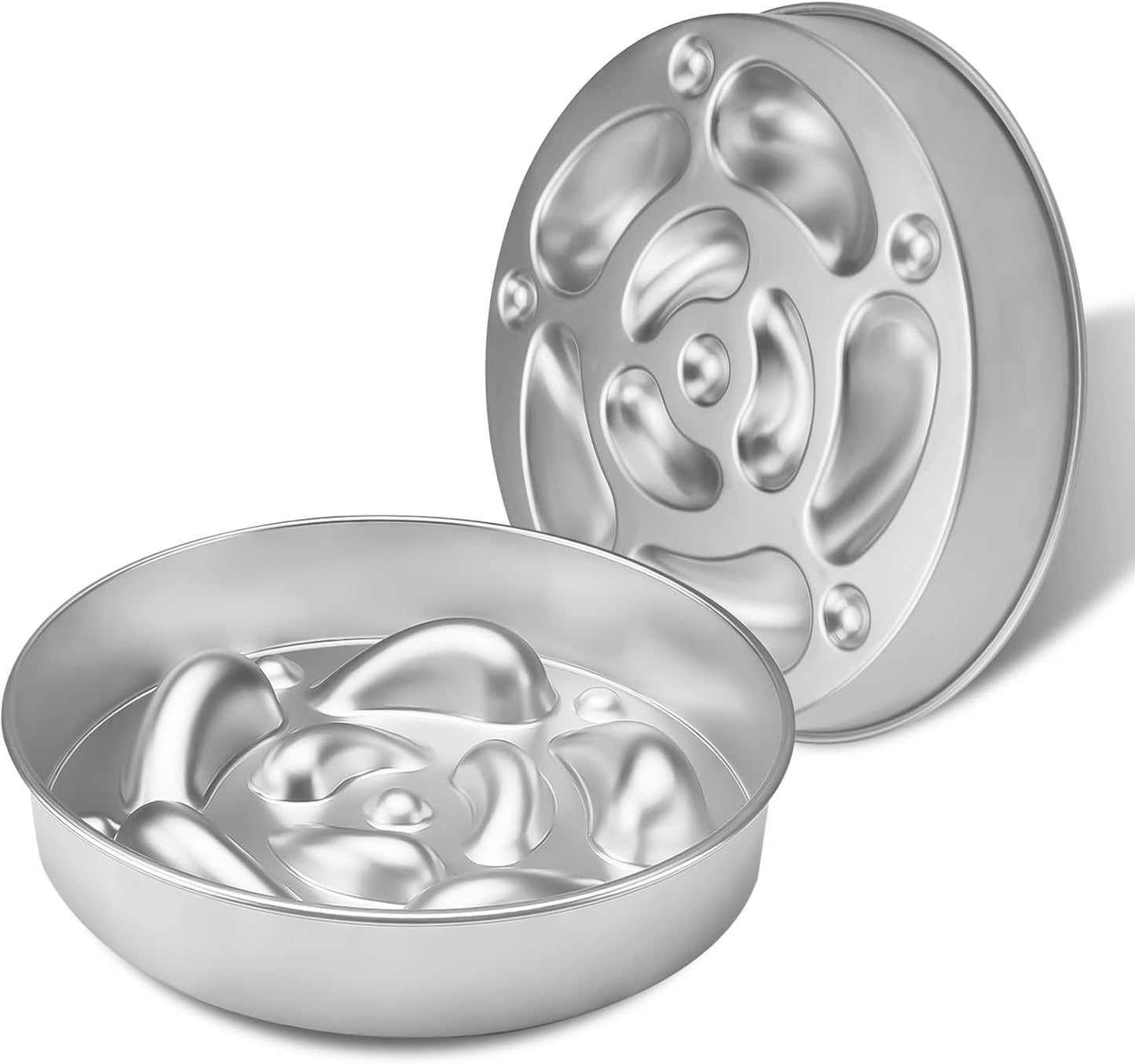 2PCS 9in Slow Feeder Dog Bowls, Stainless Steel Slow Feed Dog Bowl, Large Capacity Bowl for Dogs, Double-Sided Design Suitable for Dry and Wet Food, Dogs Accessories, Pet Supplies (Sliver)