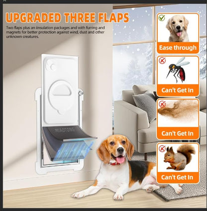 MIAOTONG 3-Flap Dog Door for Wall, Double Magnetic Flaps Pet Door for Wall, Aluminum Lock Doggy Door,Steel Frame and Telescoping Tunnel Dog Doors and Cat Doors(Pets Up to 40 Lb) -Medium