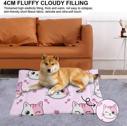 Comfy Dog Crate Mat with Anti-Slip Bottom, Cute Cats Dog Pillow Crate Pads Folding Bed Ultra Soft Cat Bed Mat for Indoor& Outdoor Sofa Cars, Machine Washable 24 X 18 Inch
