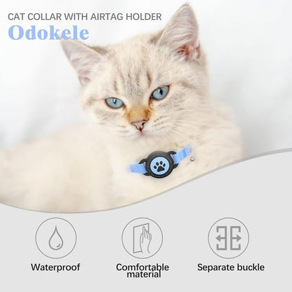 Airtag Cat Collar, Stretchy Kitten Collar with Apple Air Tag Holder, Lightweight and Comfortable, Ultra Elastic GPS Cat Collars for Cats Kittens and Puppies, 8-12.5 Inch, Blue