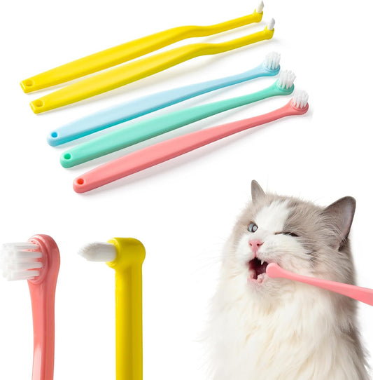 E.M&S.T by Emmeliestella Small Dog & Cat Toothbrush Micro Head, Cat Dental Care, Pets Toothbrush, Oral Hygiene, Easy to Handle, Deep Clean, Soft Bristles, Multi-Angle, Round&Pointed Toothbrush, 5 PCS