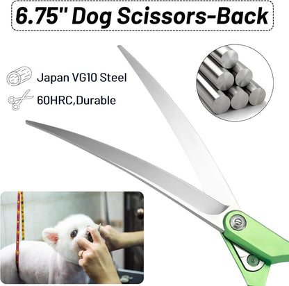 7.5in 24 Teeth Chunker & 6.75in Blue Curved Dog Grooming Scissors, 30 Degree Bend, Japan VG10 Steel Sharp Scissors for Dog Grooming, Professional Pet Thinning Shears for Dogs Cats on Face Paw