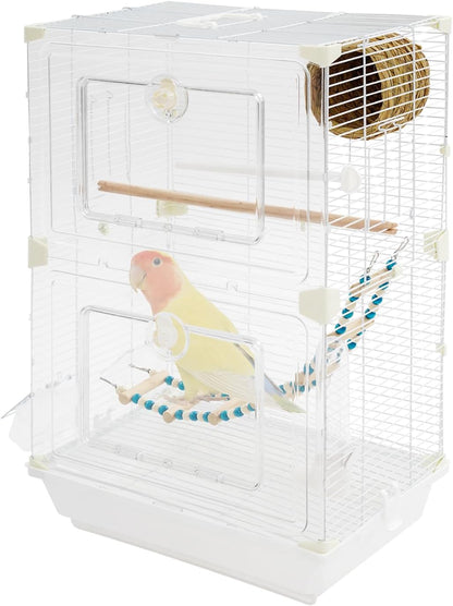 2 Tiers Bird Cage, Flight Cage, Bird Cages with Ladder, Food Bowls Bath, for Medium & Small Birds (B)