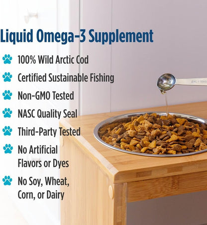 Nordic Naturals Pet Cod Liver Oil, Unflavored - 16 oz - 1048 mg Omega-3 Per Teaspoon - Fish Oil for Dogs with EPA & DHA - Promotes Skin, Coat, & Immune Health