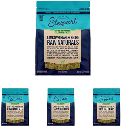 Stewart Raw Naturals Freeze Dried Raw Dog Food or Meal Topper, Lamb & Vegetables Recipe, 32 Ounce Bag, Complete and Balanced Nutrition (Pack of 4)