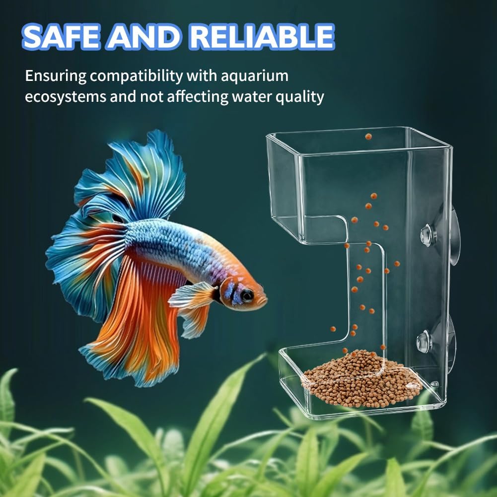 2pcs Fish Tank Feeding Tray with Suction Cup Acrylic Feeding Tube Fish Food Holder Automatic Fishing Feeder Aquarium Tank Divider Supplies Breeder Box for Aquarium (Color:Clear)
