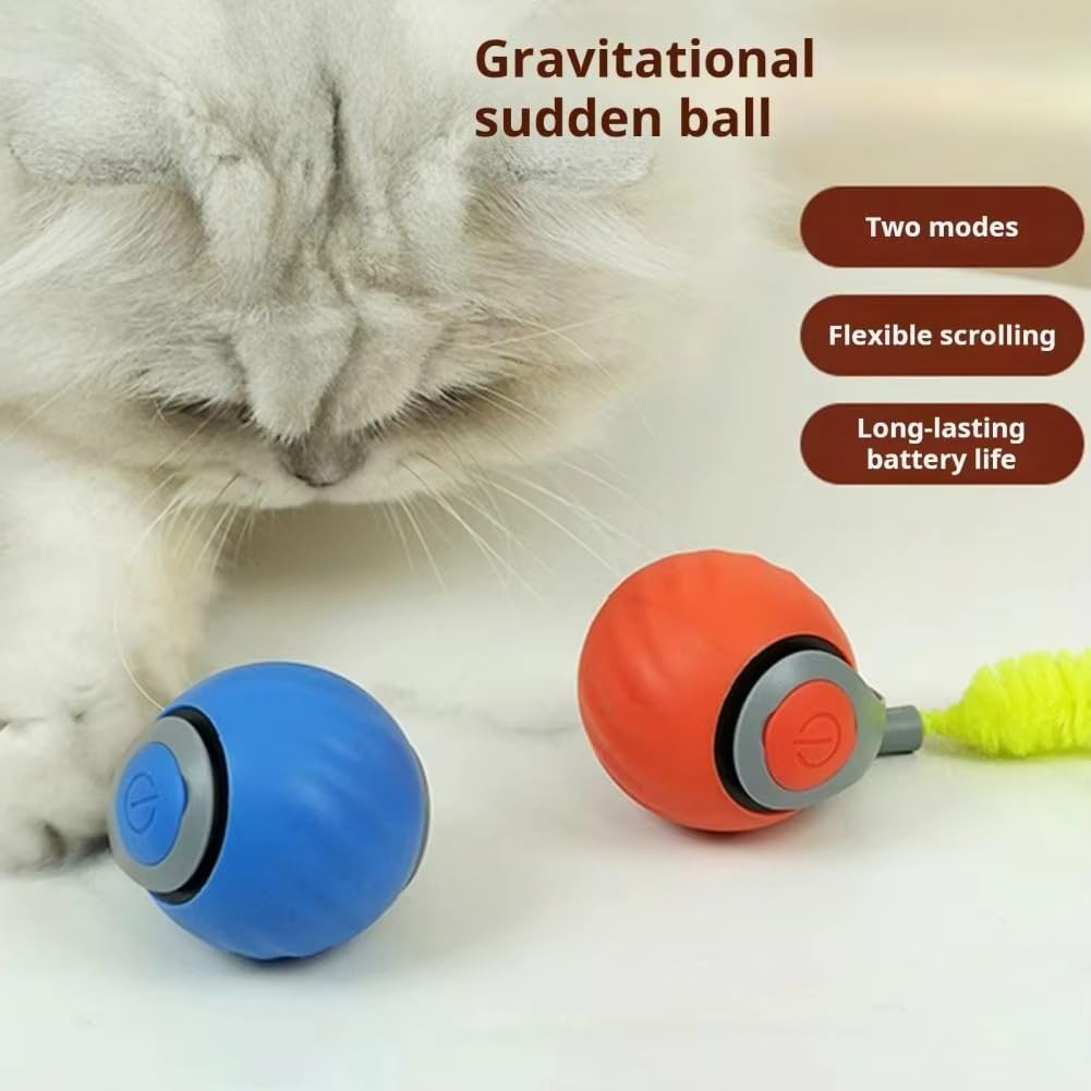 Bytewave Speedy Tail 3.0 is a Smart, Rolling cat Toy with 360° Motion, Feather Tails, and USB Charging. Two Modes Keep Indoor Cats Active, Entertained, and Engaged. Includes red and Blue Balls. (Blue)