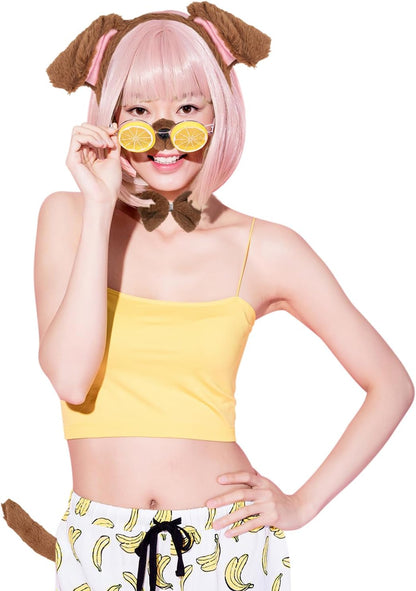 Plush Animal Ears Headband & Nose Bow Tie Tail, Halloween Christmas Cosplay Festival Theme Party Dress up Costume