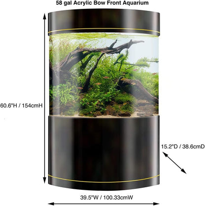 Penn-Plax Water World Luxury Large Bow Front Acrylic Aquarium with Built-in Stand and Storage Top (LM2) – 360° View – Great for Freshwater and Saltwater Fish – 58 Gallons