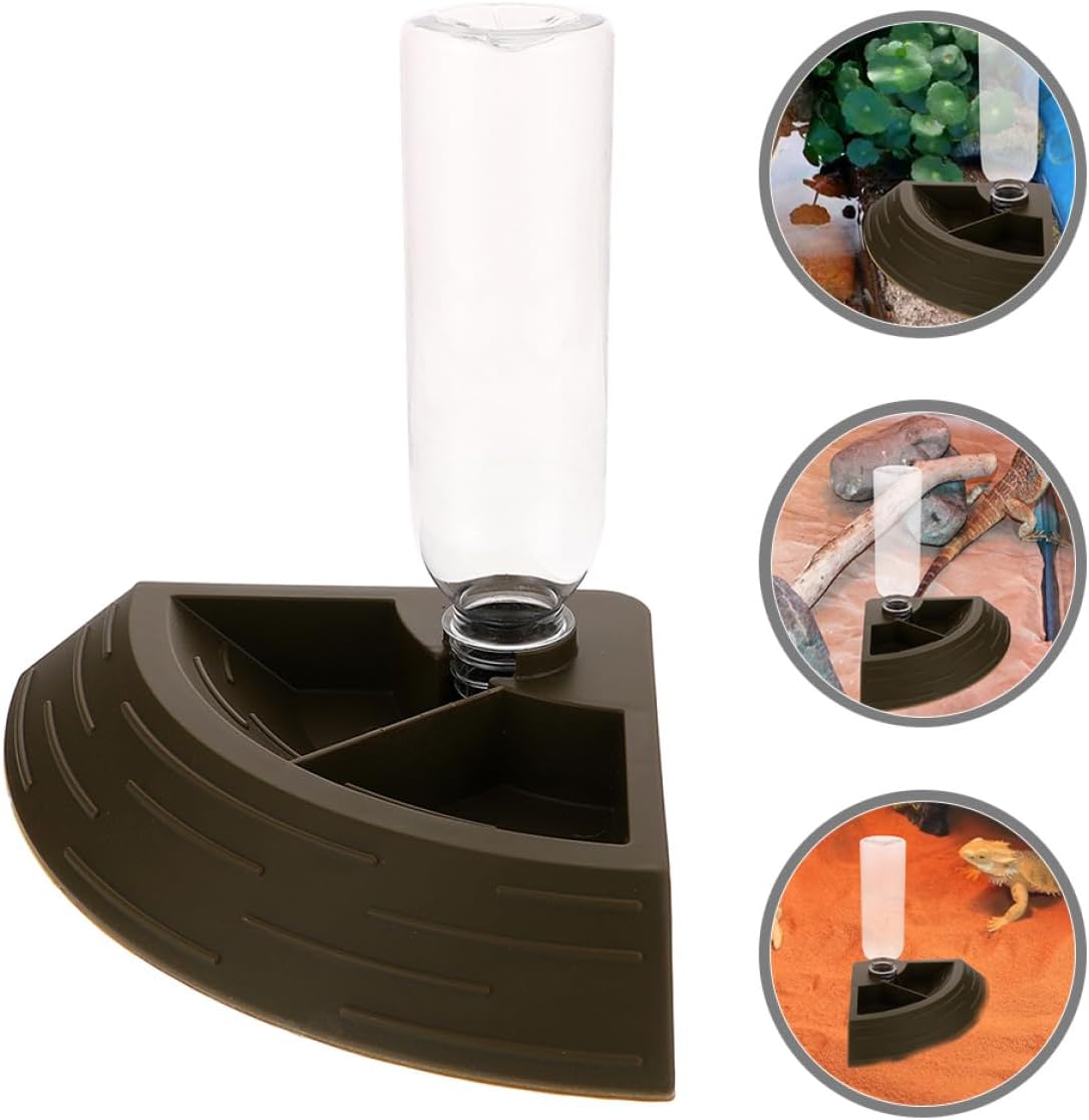 Reptile Feeding Bowl and Water Dish 2-in-1 Automatic Dispenser Small Titanium Food Dish for Turtle Frog Lizard Chameleon Terrarium Pet