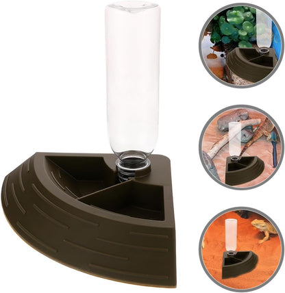 Reptile Feeding Bowl and Water Dish 2-in-1 Automatic Dispenser Small Titanium Food Dish for Turtle Frog Lizard Chameleon Terrarium Pet