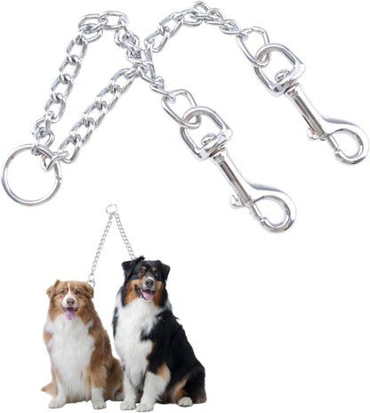 Double Dog Leash Coupler-360°Swivel,1 PCS No Tangle Walking Metal Leash with Shock Absorbing Bungee for Outdoor Walk Train Small Medium Pet(50cm/19.69in,Silver)