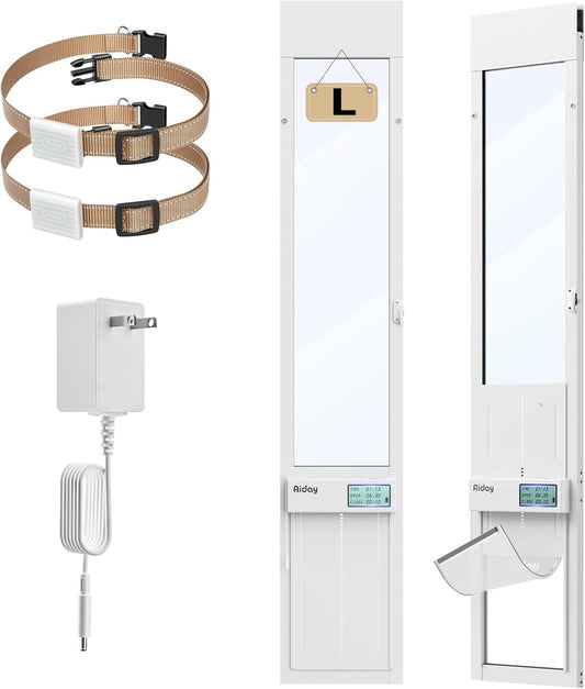 Automatic Sliding Glass Dog Door with Collar Sensor,Large Electric Doggy Door for Sliding Glass Door, Adjustable 76" to 80-11/16" Slider Height,Custom Scheduling & Anti-Pinch,Fit Dog Up to 100 Lbs (L)