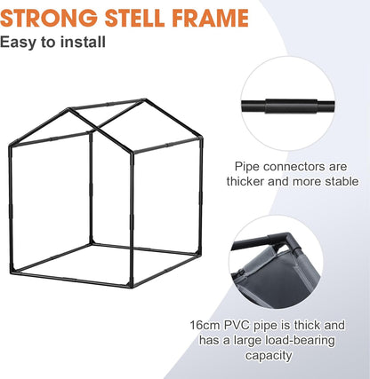 Dog House Indoor, Large Doghouse Soft with Frame, Waterproof Pet House for Medium Large Dogs with Oxford Fabric, Warm Indoor Dog House Bed with Soft Cushion, 27.56x21.26x26.77in, Dark Gray