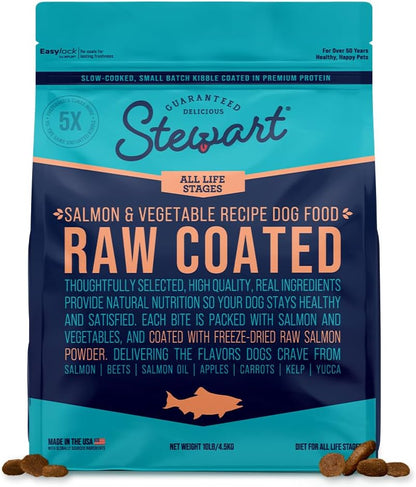 Stewart Raw Coated Dog Food, Salmon & Vegetable Recipe, 10 Pound Bag, Freeze Dried Salmon Powder Coating